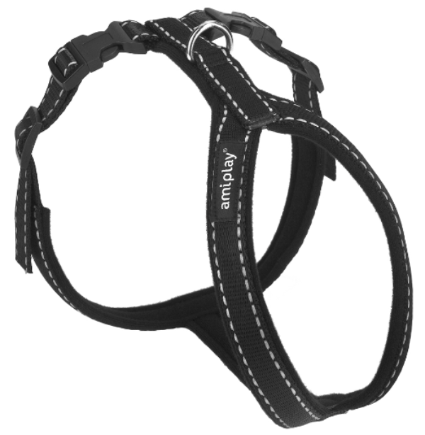 Шлейка регулируемая AmiPlay Grand Soft Reflective (Черная)