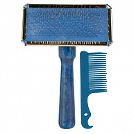 Мягкая щетка-пуходерка + гребешок"TRIXIE", с деревянной ручкой 9x13см