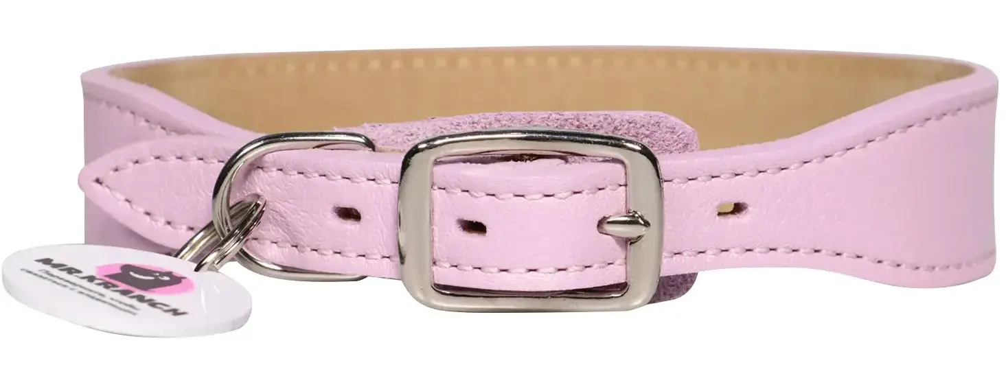 Mr.Kranch Ошейник кожаный с QR-адресником, нежно-розовый