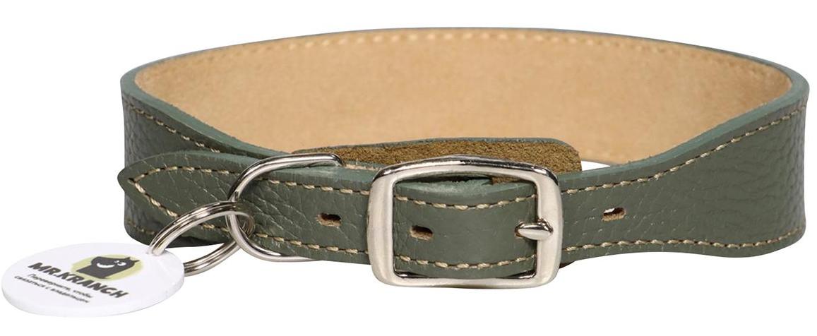 Mr.Kranch Ошейник кожаный с QR-адресником, оливковый