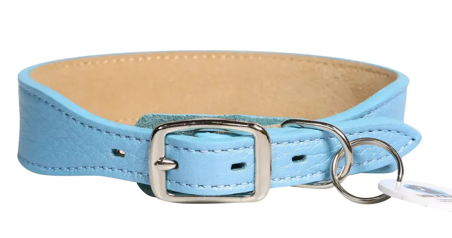 Mr.Kranch Ошейник кожаный с QR-адресником, нежно-голубой