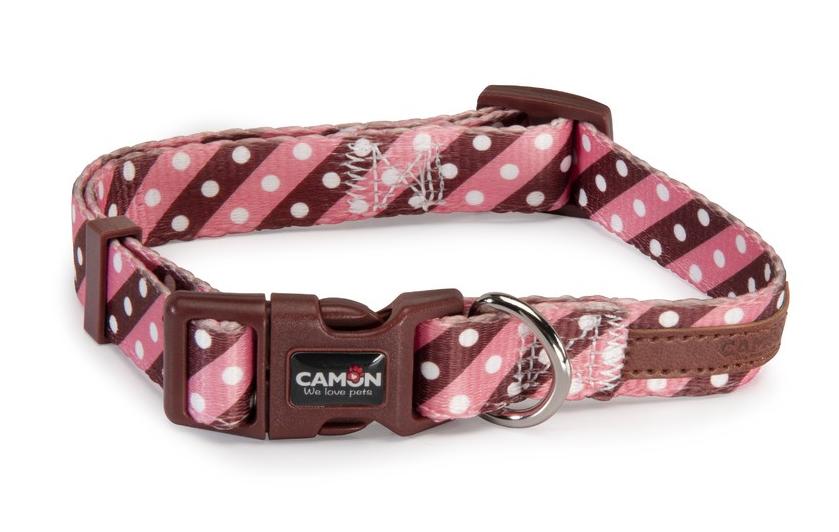 CAMON Ошейник полосатый в горошек, розово-коричневый