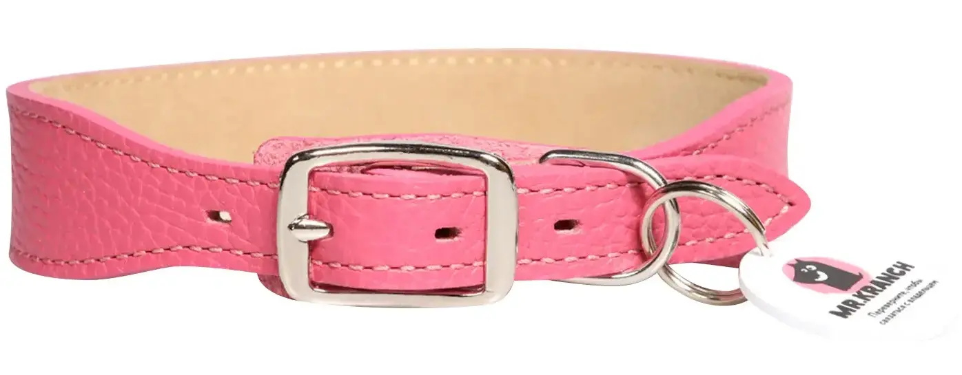 Mr.Kranch Ошейник кожаный с QR-адресником, розовый