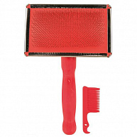 Мягкая щетка-пуходерка + гребешок "TRIXIE", с деревянной ручкой, 11x14см