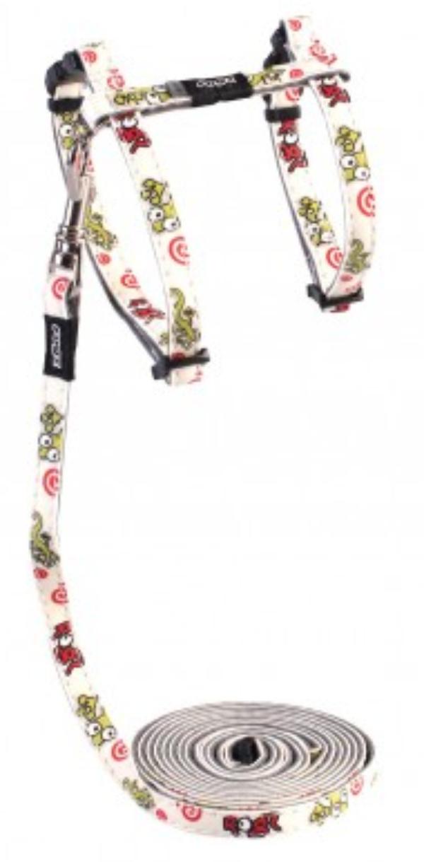 Rogz Шлейка+поводок Glowcat светлый с красным