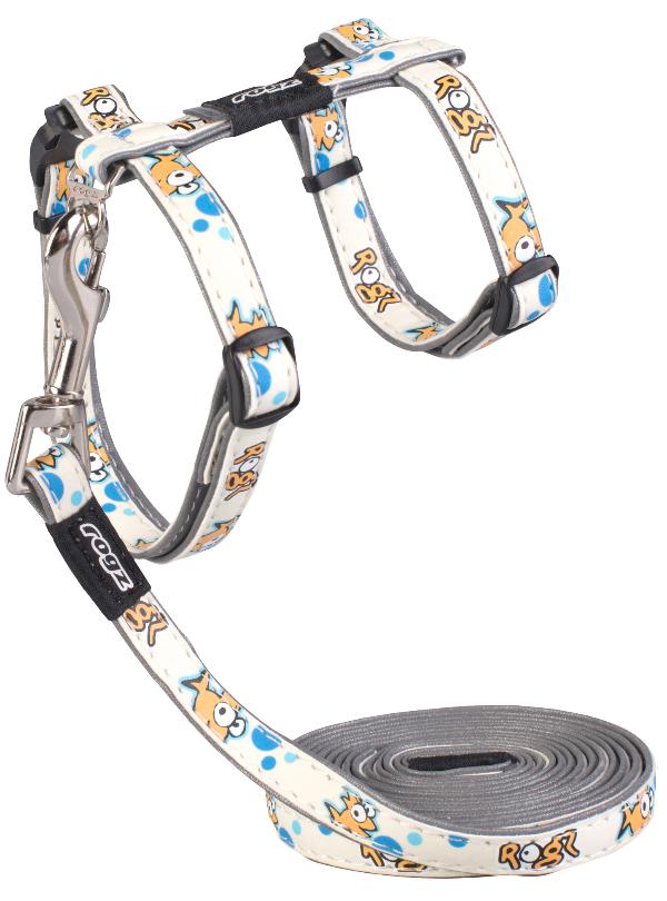 Rogz Шлейка+поводок Glowcat светлый с оранжевым