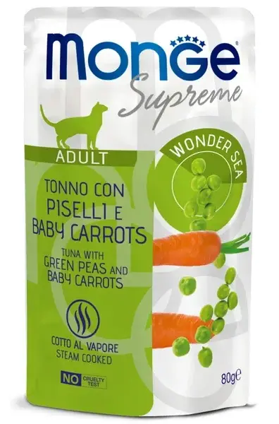 Monge Supreme Adult Cat Пауч с тунцом, зелёным горошком и мини-морковью
