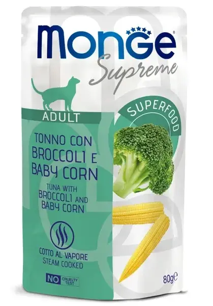 Monge Supreme Adult Cat Пауч с тунцом, брокколи и мини-кукурузой