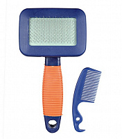 Мягкая щетка-пуходерка + гребешок "TRIXIE", 7х13см