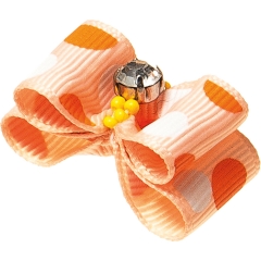 Бантик (пара) двойной объёмный, оранжевый в горох