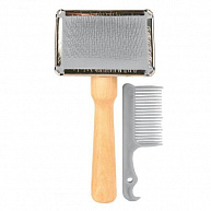 Щетка-пуходерка + гребешок"TRIXIE", с деревянной ручкой , 6x13см