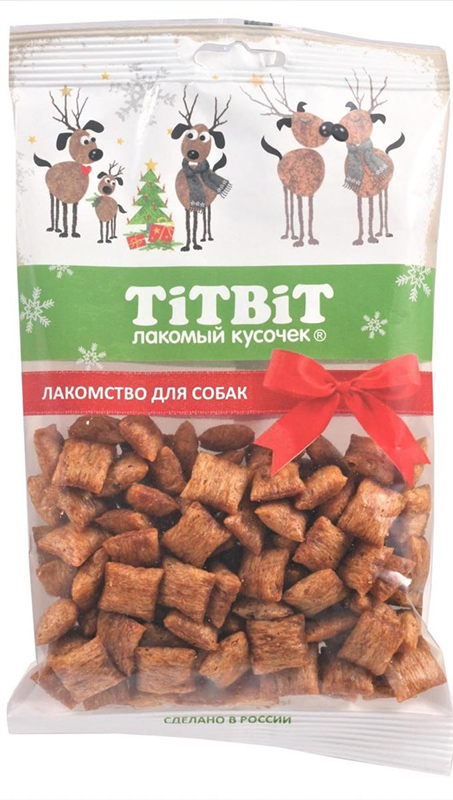 ТИТБИТ Хрустящие подушечки с индейкой и шпинатом для мелких собак (Новогодняя коллекция)