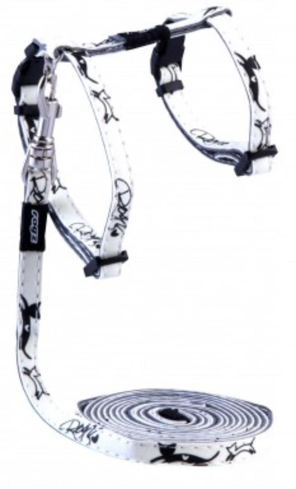 Rogz Шлейка+поводок Glowcat светлый с черным