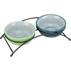 JollyPaw Набор мисок для собак с подставкой, салатовый/серый