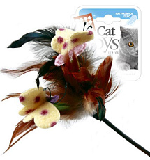 GiGwi Дразнилка с перьями и бабочкой на стеке, 54 см