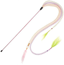 Эластичная тройная дразнилка с перьями, розово-оранжевая