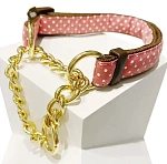 Ошейник-полуудавка в горошек с цепочкой, розовый