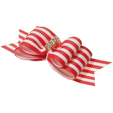 Бантик (пара) тройной объёмный, красный в полоску
