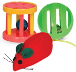 Triol XW0316 Набор игрушек для кошек (мяч, мышь, барабан)