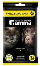 Гамма Влажные салфетки "Уход за лапами", 15 шт/уп