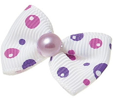 Бантик "Бабочка" (пара) белый в фиолетовый горошек