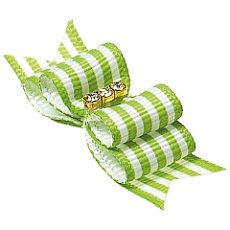 Бантик (пара) тройной объёмный, салатовый в полоску