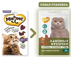 Мнямс Лакомые кусочки для кошек Ассорти из курицы, ягненка и утки