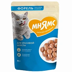 Мнямс Кусочки в соусе с форелью для кошек