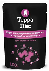 Паучи "Терра Пес" для собак, курица и баранья печень в соусе