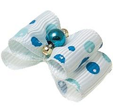 Бантик (пара) двойной объёмный, белый в синий горох