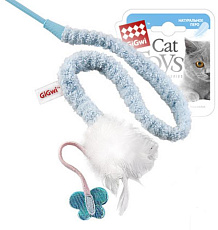 GiGwi Дразнилка с перьями на стеке 73 см голубая
