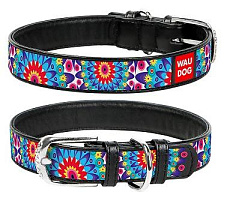 Collar Ошейник "Waudog" (Цветы), черный