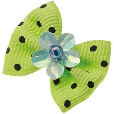 Бантик (пара) 48 салатовый в чёрный горошек (бусинка + цветок)