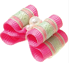 Бантик (пара) двойной объёмный, розовый, 3 см х 2 см