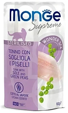 Monge Supreme Sterilized Cat Пауч с тунцом, желтоперой камбалой и зелёным горошком
