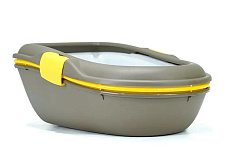 JollyPaw Туалет для кошек с бортиком и сеткой, серо-коричневый/жёлтый