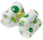 Бантик (пара) двойной объёмный, белый в зеленый горох