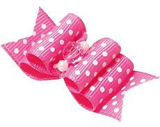 Бантик (пара) тройной объемный, розовый в горошек