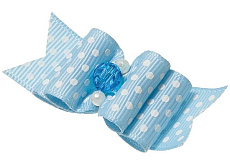 Бантик (пара) тройной объемный, голубой в горошек