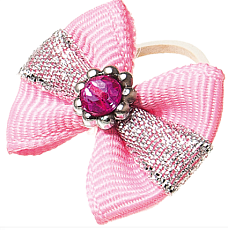 Бантик (пара) розовый с серебр. полоской (розовый камень)