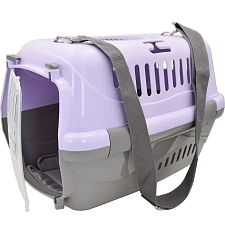 ZooExpress Переноска Турне с прозрачной пластиковой дверцей (коврик+ремень), фиолетовая