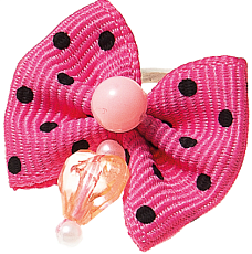 Бантик (пара) розовый с черным горошком (бусинка + сердечко)