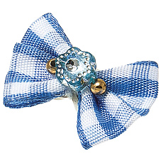 Бантик (пара) голубой в белый квадрат (с голубым камнем)