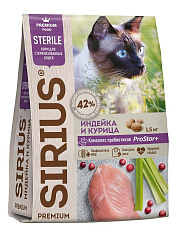 SIRIUS для стерилизованных кошек (Индейка, курица)