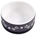 Mr.Kranch Миска для собак нескользящая, черная с косточками