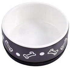 Mr.Kranch Миска для собак нескользящая, черная с косточками