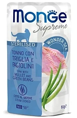 Monge Supreme Sterilized Cat Пауч с тунцом, кефалью и зелёной фасолью