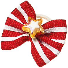 Бантик (пара) красный с розовыми полосками (камень звезда)