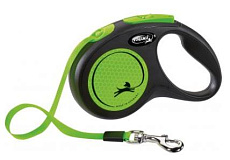 Поводок-рулетка "Flexi", "New Neon", ременной, неоново-зеленый